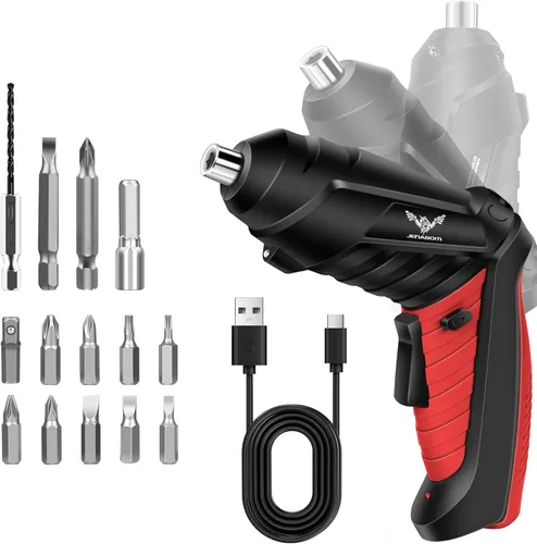 Miniatura 7 de JENABOM Destornillador eléctrico, 3.6 V inalámbrico, juego de 44 puntas de destornillador, luz LED delantera, eje flexible, micro USB, funda de Negro