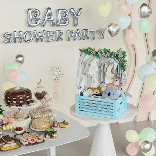 Miniatura 6 de BAMBOOHOMIE Cesta de Baby Shower, Canastas de Bebé con Asas y Percheros, Caja de Bebé para Baby Shower, Canasta de Regalo de Bienvenida para Bebé