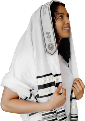 HalleluYAH Mantón mesiánico de oración tallit de 72 x 22 pulgadas con bolsa para hombres y mujeres Diseñado en Israel, Negro -