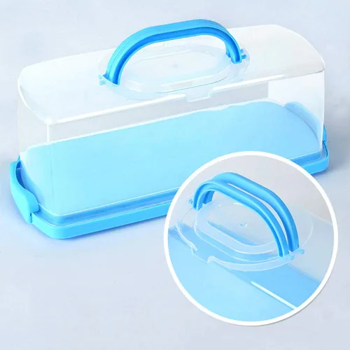 Miniatura 4 de Panera portátil con asa, contenedor de plástico rectangular para almacenamiento de alimentos, cúpula translúcida de 13 pulgadas para pasteles