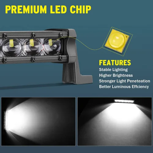 Miniatura 3 de YCHOW-TECH - Barra de luz LED de 6 pulgadas, barra de luz de inundación de 48 W, carcasa de aluminio, 6000 K, blanco, impermeable, 12 V, 24 V, luz