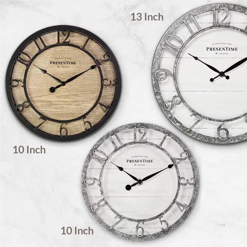 Miniatura 5 de Presentime & Co - Reloj de pared de la serie Farmhouse de 10 pulgadas, estilo cabaña, diseño vintage, bronce aceitado