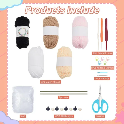Miniatura 2 de ACRNIGHEET Kit de ganchillo para principiantes, juego de 2 piezas de ganchillo de oso con globos en forma de corazón, kit de inicio de ganchillo