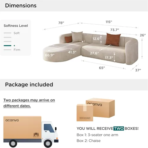Miniatura 2 de Acanva Sofá de terciopelo moderno de lujo con respaldo curvado ajustado, estilo minimalista, sofá cómodo para sala de estar, apartamento, seccional