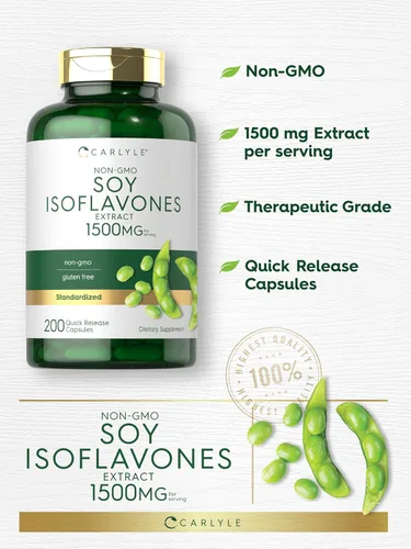 Miniatura 4 de Carlyle Isoflavonas de soja para mujeres y hombres 200 cápsulas Suplemento de extracto sin OMG, sin gluten