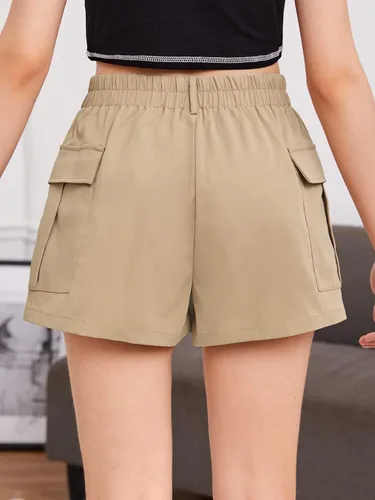 Miniatura 2 de Milumia Pantalones cortos de carga con bolsillo con solapa y botones de cintura alta para niña