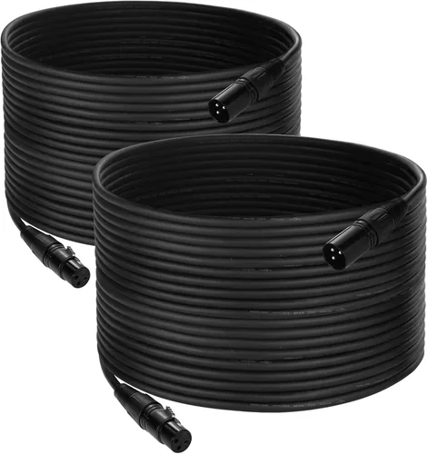 Cable DMX de 50 pies, Paquete de 2 Cables Flexibles de Señal XLR de 3 Pines Macho a Hembra, Adecuado para Conexión de Señal de Iluminación de
