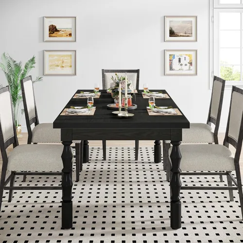Miniatura 6 de Tribesigns Mesa de comedor de madera negra para 4 a 6 personas, mesa de cocina rectangular grande de 62 pulgadas, mesa de comedor moderna, muebles