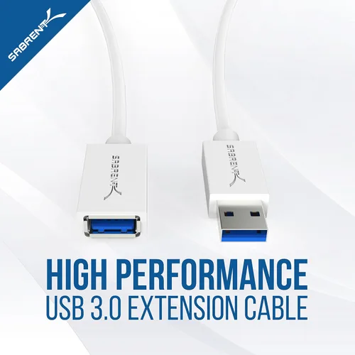 Miniatura 2 de SABRENT Cable de Extensión USB 3.0 22AWG - A-Macho a A-Hembra [Blanco] 10 Pies (CB-301W)