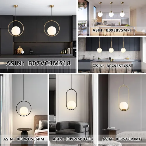 Miniatura 8 de KCO Lámpara colgante moderna de mediados de siglo con forma de globo grande, 1 luz de latón cepillado dorado colgante colgante de techo, lámpara