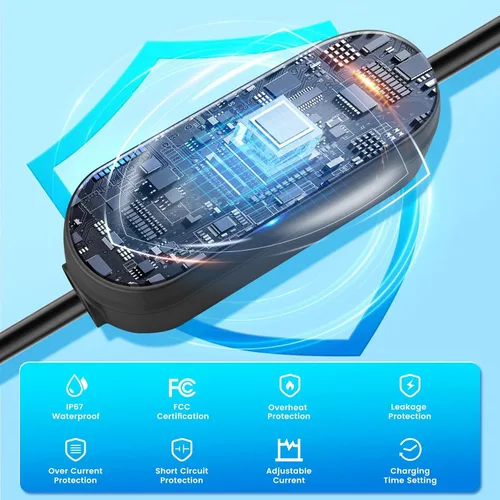 Miniatura 5 de Cargador EV Nivel 1 Nivel 2 16 Amp 110-240 V, Cable de 17 pies, Cargador Eléctrico Portátil para Vehículos con NEMA5-15P y Enchufe 6-20 Compatible