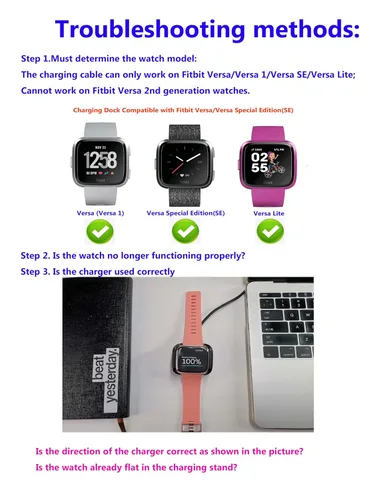 Miniatura 6 de Paquete de 2 bases de carga compatibles con cargador Fitbit Versa/Lite/SE, (no para Versa 2), soporte de cable para reloj inteligente