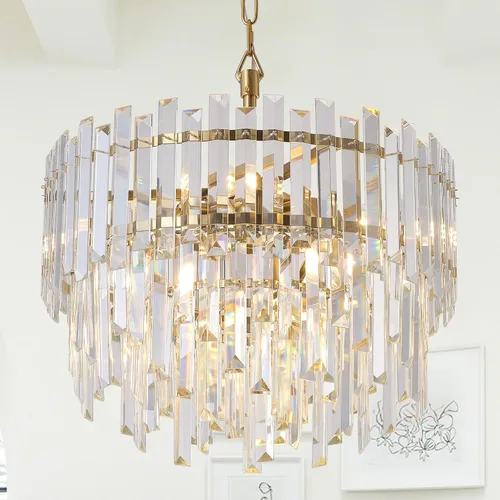 Miniatura 11 de L37.4 '' Candelabros de cristal modernos para comedor 11 luces de lujo rectangular de lujo dorado ovalado cristal colgante lámpara de techo