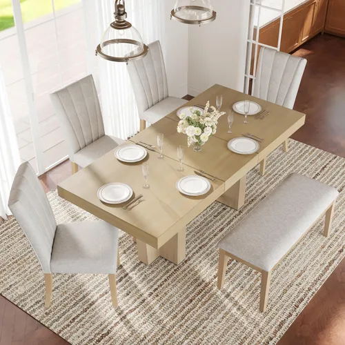 Miniatura 11 de LUMISOL - Juego de mesa de comedor de 6 piezas para 6, juego de mesa de cocina de granja con 4 sillas tapizadas, banco y cajones de almacenamiento