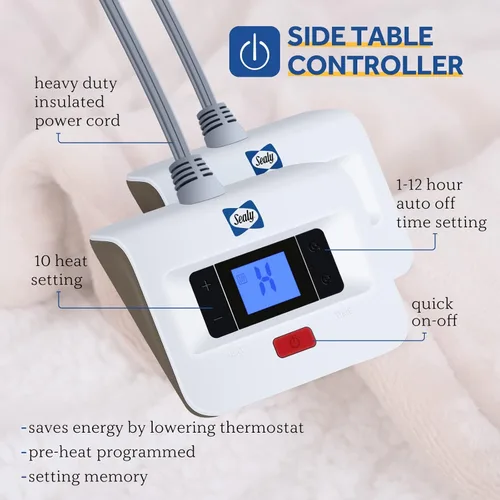 Miniatura 2 de Manta eléctrica SEALY tamaño King, manta térmica de franela y Sherpa con 10 niveles de calor y apagado automático de 1-12 horas, manta cálida
