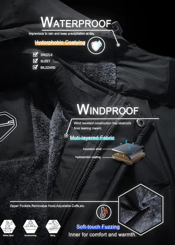 Miniatura 7 de OTU - Chaqueta de esquí impermeable para mujer, cortavientos, abrigo de nieve con capucha para invierno