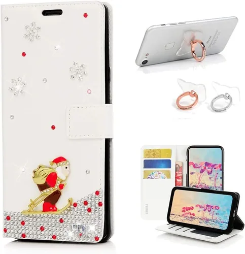 Miniatura 7 de Bling - Funda tipo cartera compatible con iPod Touch 5 y iPod Touch 6, elegante funda de piel con diseño de estrella y mariposa 3D hecha a mano