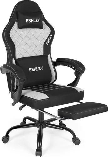 Miniatura 10 de Silla de juegos, silla ergonómica para computadora con reposapiés y soporte lumbar, silla de oficina ajustable en altura con asiento giratorio