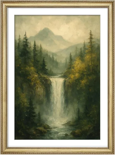 Miniatura 226 de MUDECOR Lienzo enmarcado prémium para pared, pinos nevados en bosque de invierno, ilustraciones modernas, arte contemporáneo, escénico, divertido