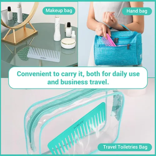 Miniatura 5 de Juego de 3 peines grandes de dientes anchos para mujeres, hombres y niños, desenredante hecho a mano para cabello rizado, largo y corto, corte