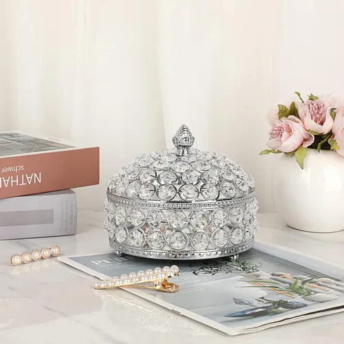 Miniatura 4 de Hipiwe Joyero con espejo de cristal, caja organizadora de baratijas, caja decorativa de lujo para anillos, caja de almacenamiento de aretes, caja