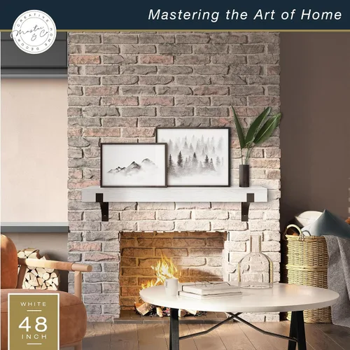 Miniatura 3 de Master & Co. Repisa de chimenea flotante moderna con soportes de metal negro, estantes flotantes largos para decoración de pared, 48 pulgadas, veta