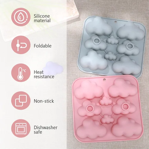 Miniatura 3 de Paquete de 2 moldes de silicona con forma de nube, moldes de chocolate en forma de nube, moldes de gomitas de nubes 3D, moldes de silicona