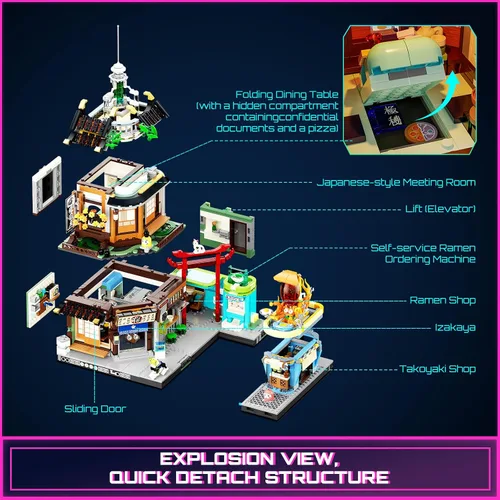 Miniatura 4 de FUNWHOLE Cyberpunk - Juego de iluminación japonesa Izakaya - Juego de ladrillos de construcción - Cyberpunk Neon City Future Pub Japanese Street