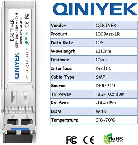 Miniatura 4 de Paquete de 2 transceptores 10GBase-LR SFP+, módulo LC dúplex SFP+ monomodo 10G, compatible con Cisco SFP-10G-LR, Ubiquiti UF-SM-10G, Meraki, X2