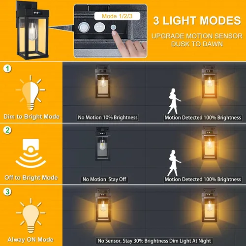 Miniatura 3 de Luces Solares de Pared para Exteriores, Aplique con Sensor de Movimiento con 3 Modos de Iluminación, Luminarias de Porche Exterior del Atardecer al