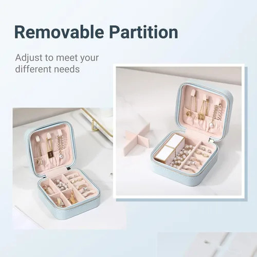 Miniatura 5 de Casegrace - Mini joyero portátil de viaje de cuero para joyas, organizador de anillos, caja de regalo para niñas y mujeres