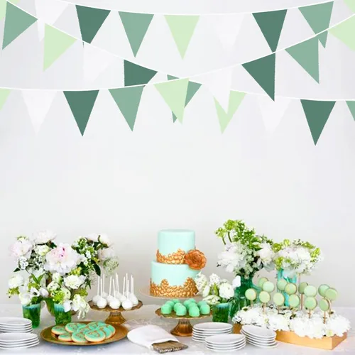 Miniatura 3 de Decoraciones de fiesta verde salvia de 32 pies, bandera triangular verde aguacate, banderines de tela, banderines para cumpleaños, boda, baby