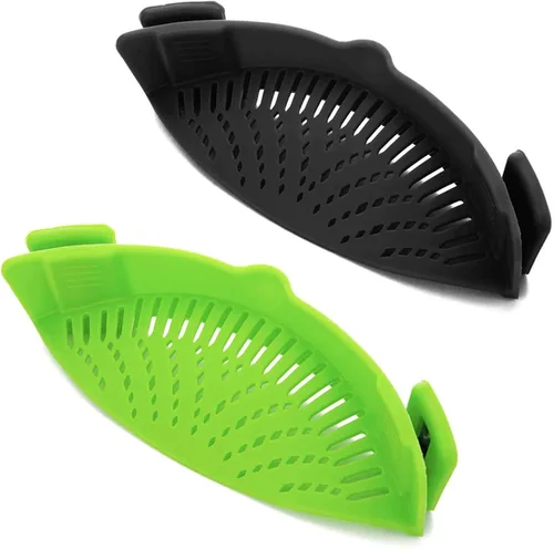 2 piezas de colador con clip, colador para ollas para pasta, carne, verduras y frutas, coladores de silicona - Se ajusta a todas las ollas y cuencos.