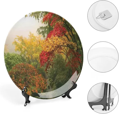 Miniatura 4 de XISUNYA Plato decorativo de 8 pulgadas, cerámica de cerámica de decoración campestre, árboles de arce en el otoño en Portland con estampado de Rojo