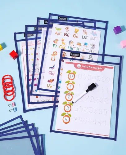 Miniatura 7 de Gamenote Bolsillos de Borrado en Seco Paquete de 30 con Anillos - Fundas de Plástico Reutilizables de Gran Tamaño Portadores de Tickets de Trabajo