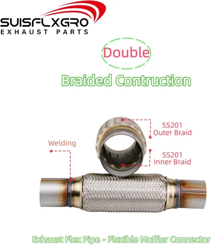 Miniatura 5 de Tubo Flexible de Escape SUISFLXGRO Tipo Universal 100% Acero Inoxidable Para Vehículos Pesados y Coches (1 Pieza, 1.75X6X10)