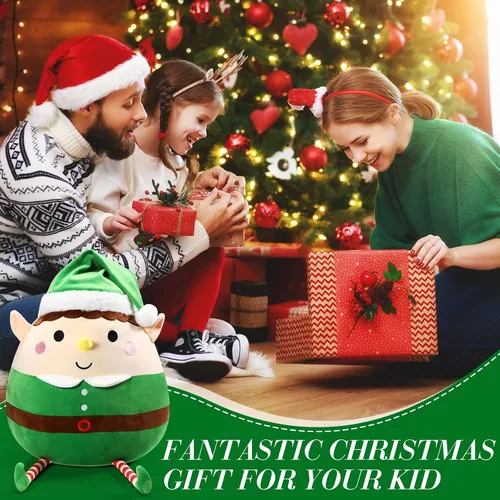 Miniatura 7 de Huwena Almohada de felpa grande de 14 pulgadas, decoración de Navidad, suave y tierna, cojín de peluche para abrazar, regalo para Navidad, fiestas