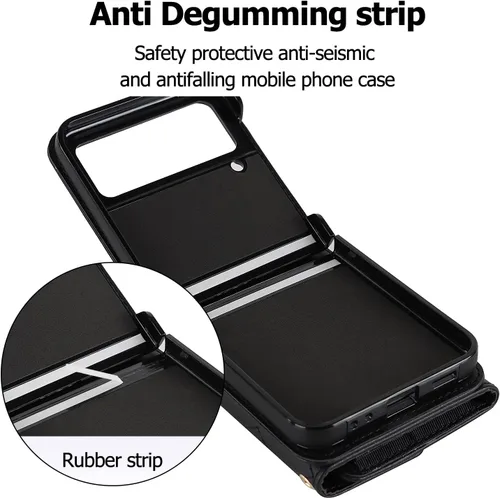 Miniatura 7 de XIZYO Funda para Samsung Galaxy Z Flip 3, bonita funda de cuero con tarjetero y funda cruzada para mujeres y niñas, correa para la muñeca, bloqueo