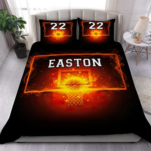 Miniatura 15 de Juego de ropa de cama personalizado de baloncesto tamaño individual, edredón deportivo personalizado con nombre y número para habitación de niños