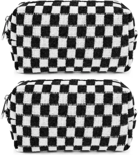 Miniatura 44 de SOIDRAM 6 Piezas Bolsa de Maquillaje a Cuadros Preppy Bolsa de Cosméticos a Granel Rosa Negra Bolsa de Maquillaje Personalizada Bolsa de Viaje de 6