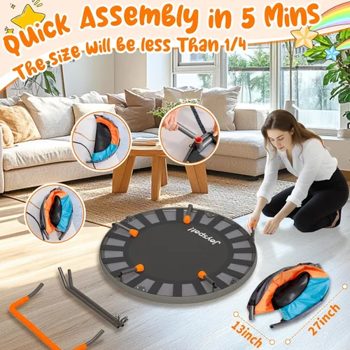 Miniatura 3 de Premium 3FT Foldable Toddler Trampoline for Kids Ages 3-6, 36 Inch ASTM Certified Mini Trampoline with Adjustable Handle, 100 lbs Capacity, Quiet