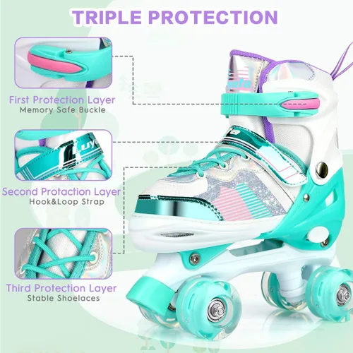 Miniatura 3 de Luyata Patines ajustables para niñas y niños, 4 tamaños de 6 a 12 y 3 a 5 años, patines para niños con 8 ruedas brillantes que se iluminan, 3