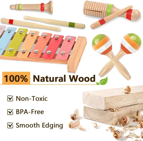 Miniatura 4 de Instrumentos musicales para bebés para niñas, juguetes Montessori de madera para niños pequeños de 1 a 3 años, juego de instrumentos de percusión