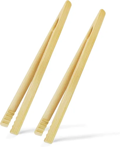 Miniatura 10 de Jowmoy 2 piezas con imán de pinzas de bambú natural para tostadas, pinzas para tostadas, pinzas de bambú, diseño antideslizante, para tostadora, 4