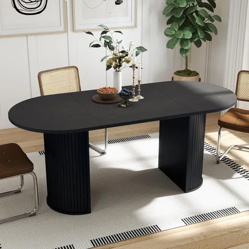 Miniatura 13 de SoarFlash Mesa de comedor redonda de 31.5 pulgadas para 2-3, mesa de cocina circular de granja con espacio de almacenamiento, base de tira de madera