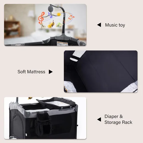 Miniatura 6 de Soobaby Cuna de bebé 5 en 1, cuna de noche, paquete y juega con moisés y cambiador, caja de música portátil de viaje, cuna de viaje portátil