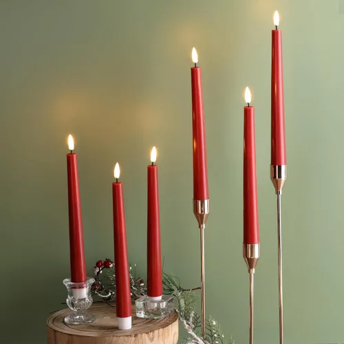Miniatura 8 de Eywamage Juego de 6 velas cónicas sin llama rojas con control remoto, parpadeantes con batería LED de cera para decoración del hogar Rojo