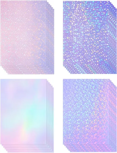 Miniatura 13 de 60 hojas de hojas holográficas laminadas de purpurina transparente tamaño A4, papel adhesivo de vinilo con superposición holográfica, película