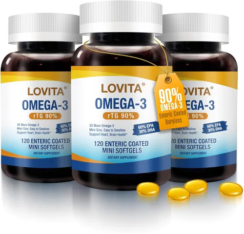 Miniatura 9 de LOVITA Suplemento de aceite de pescado Omega-3 de 2000 mg para hombres y mujeres, 120 mini cápsulas blandas, alta absorción rTG con EPA y DHA
