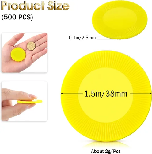Miniatura 2 de Leitee 500 fichas de póquer de plástico amarillo a granel de 1.5 pulgadas, mini fichas de bingo de 1.5 pulgadas, marcadores de fichas en blanco